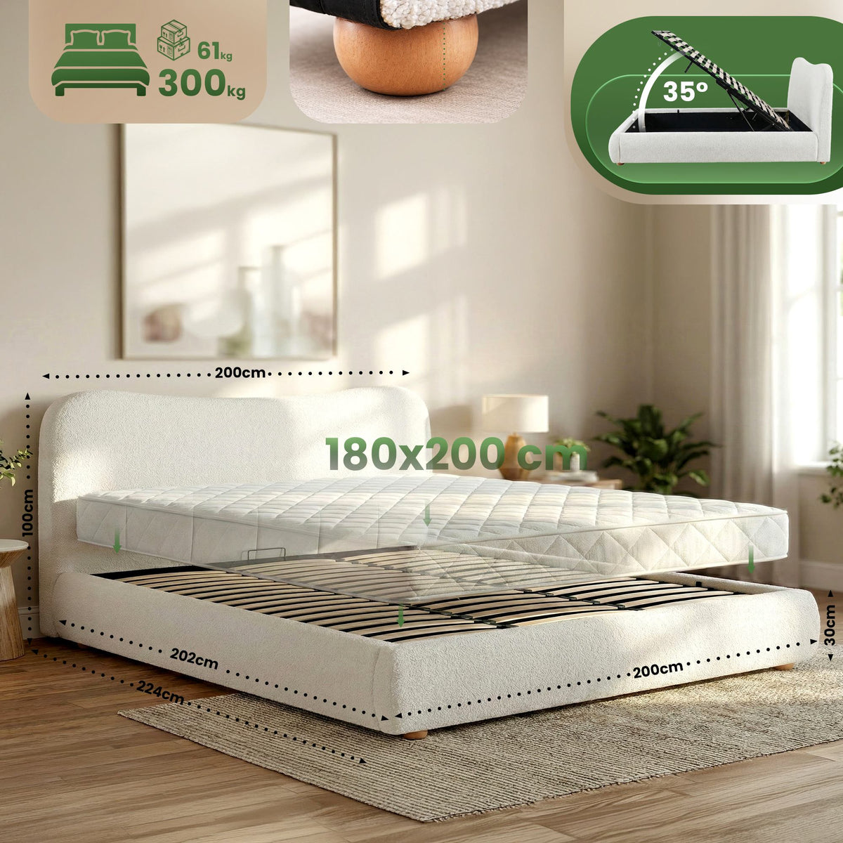 Bett Maido Teddy Stoff 180x200 cm – Ansicht 3