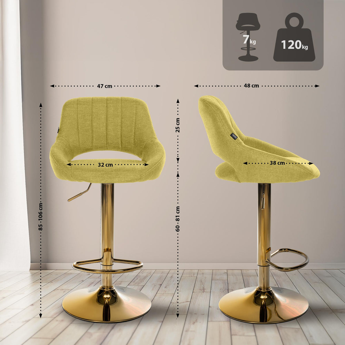 Barhocker Milet Stoff gold – Ansicht 16