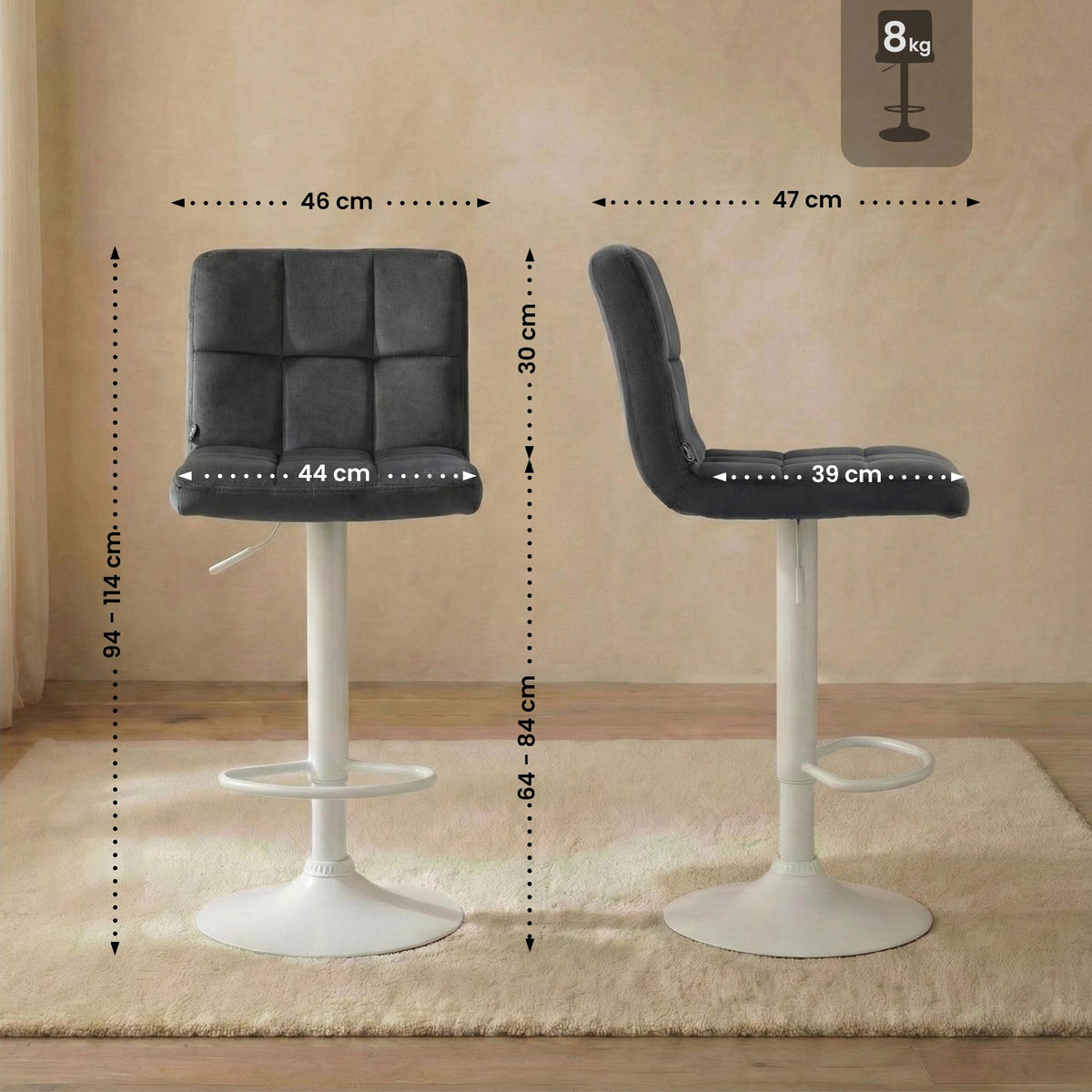 Barhocker Peru Samt weiß – Ansicht 16