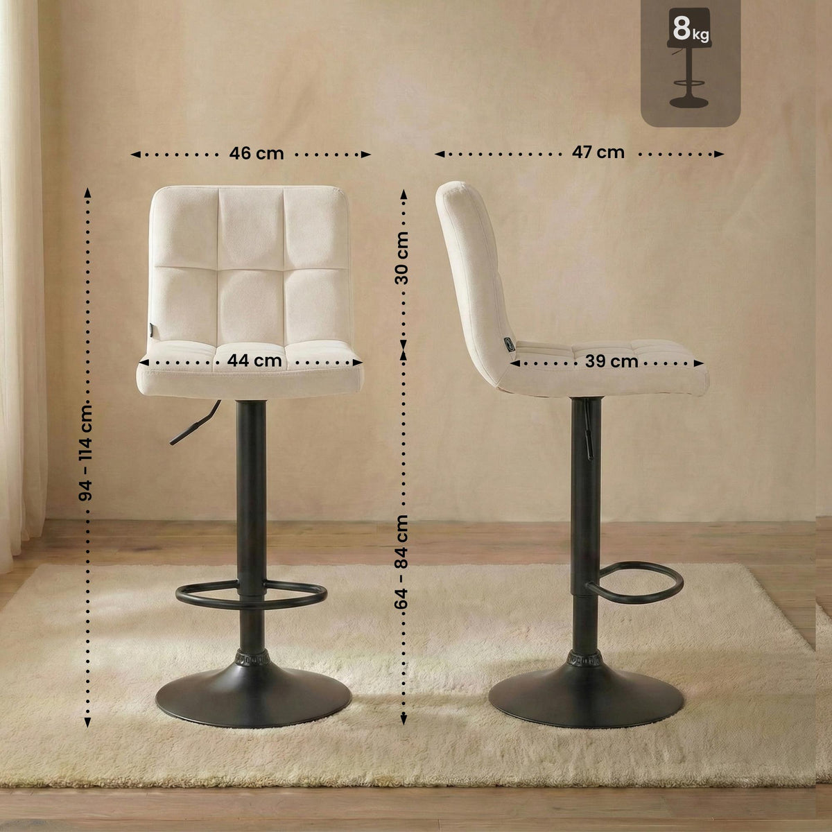Barhocker Peru Samt schwarz – Ansicht 9