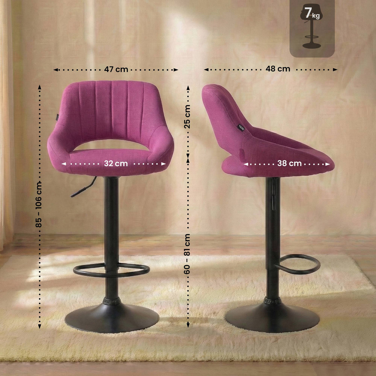 Barhocker Milet Stoff schwarz – Ansicht 2