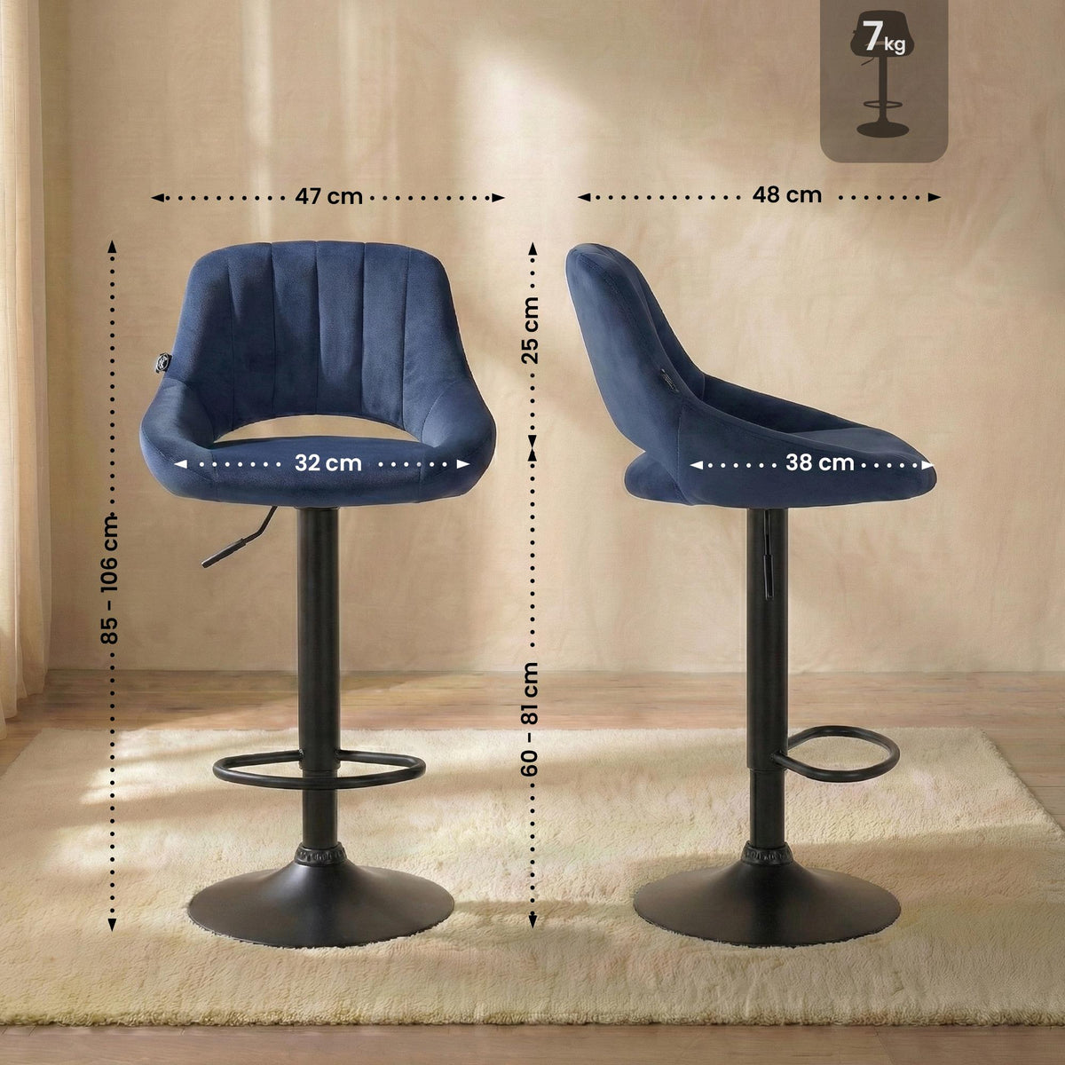 Barhocker Milet Samt schwarz – Ansicht 2