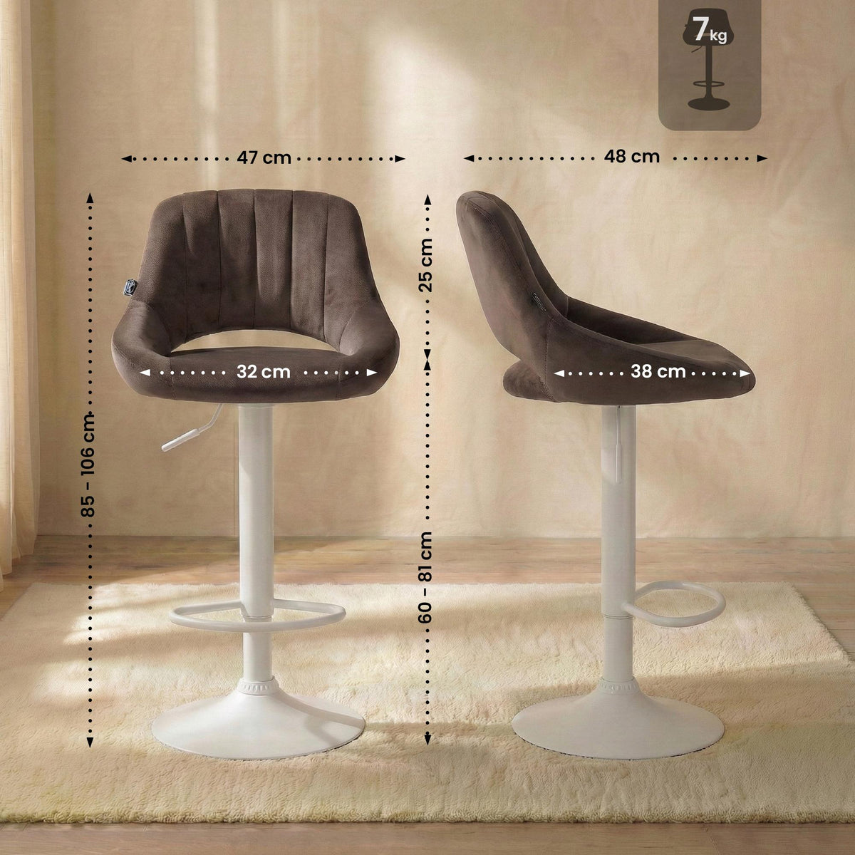 2er Set Barhocker Milet Samt W – Ansicht 9