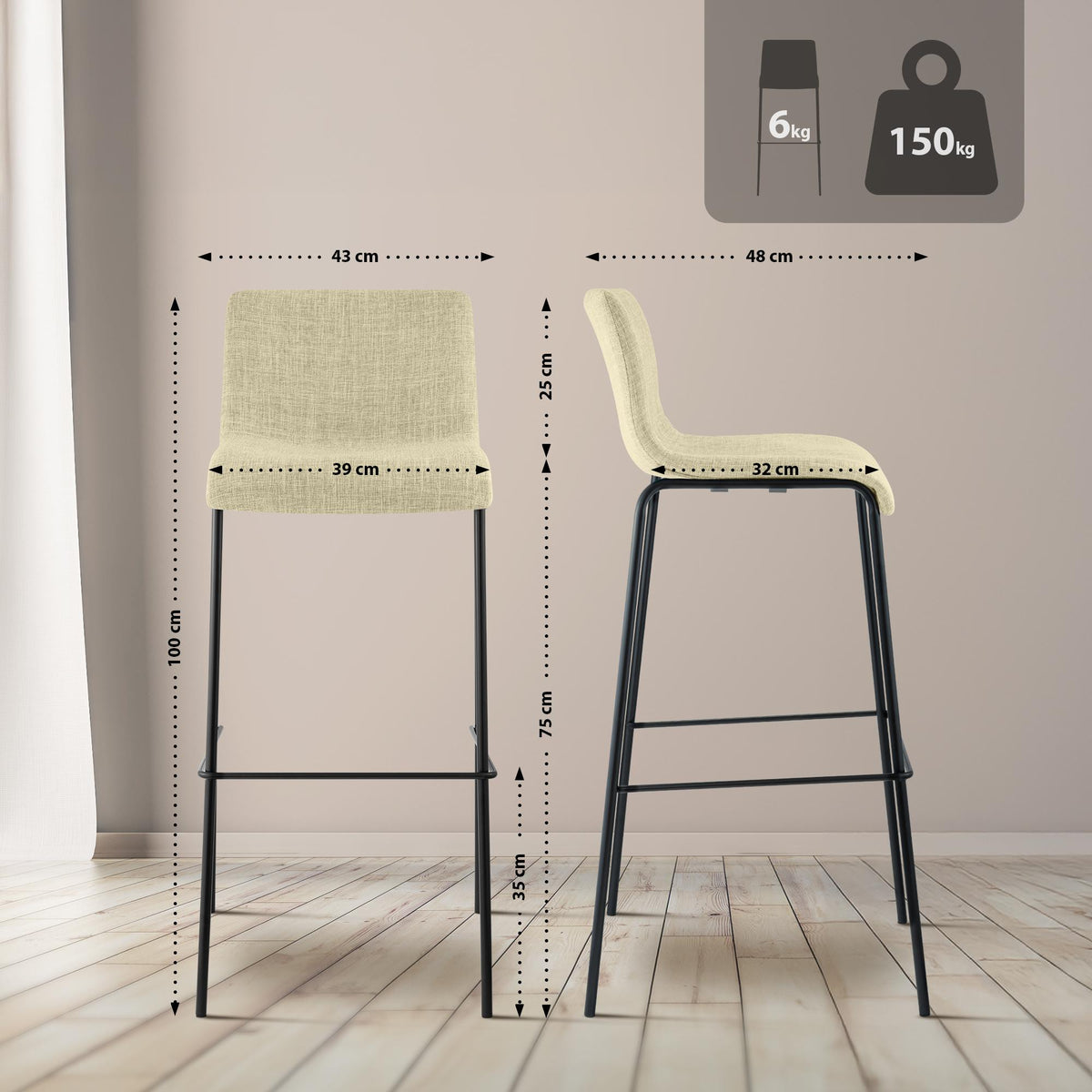 Barhocker Hoover Stoff 4-Fuß Gestell schwarz – Ansicht 16