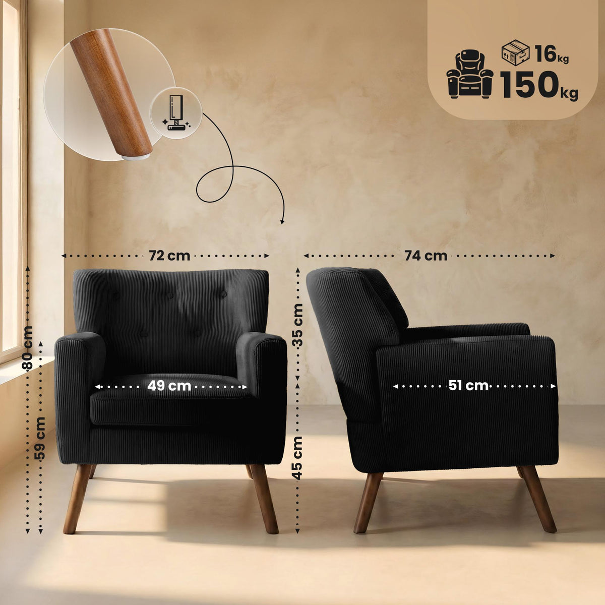Sessel Kioni Cord – Ansicht 2