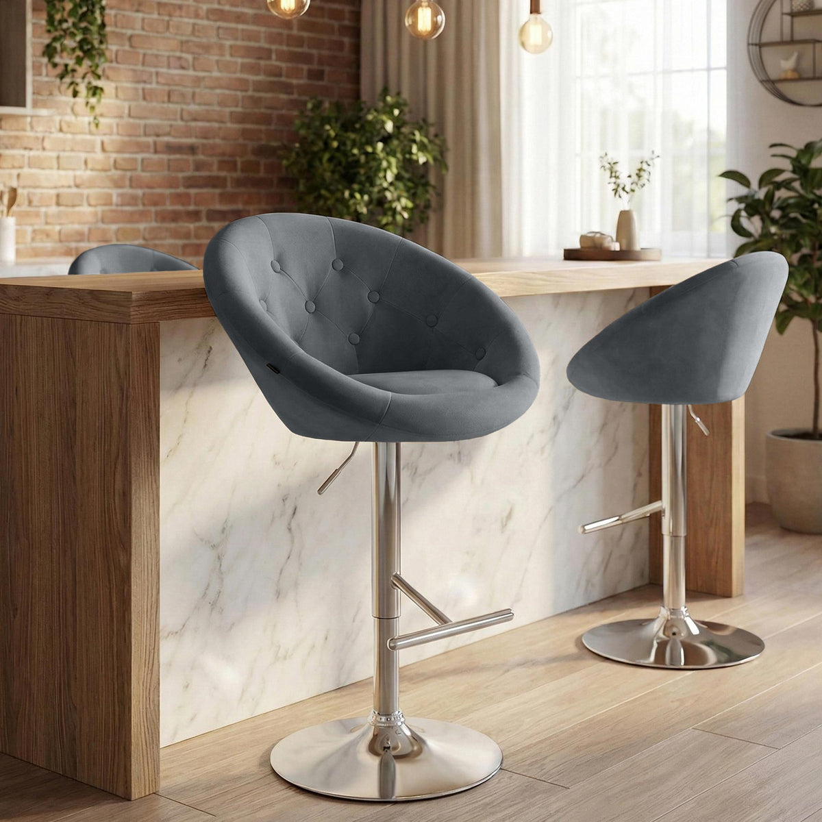 Barhocker London Samt chrom – Ansicht 3