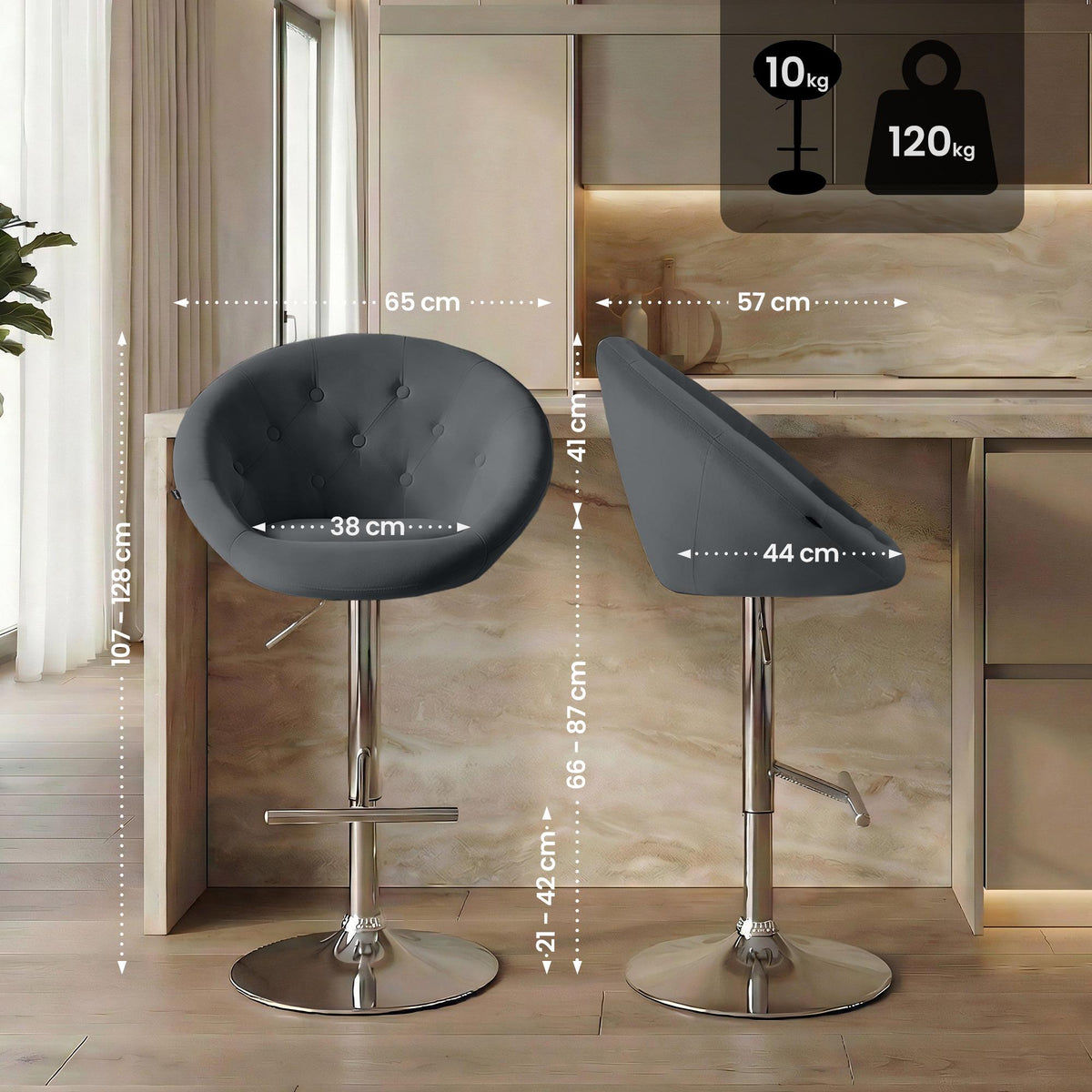 Barhocker London Samt chrom – Ansicht 2