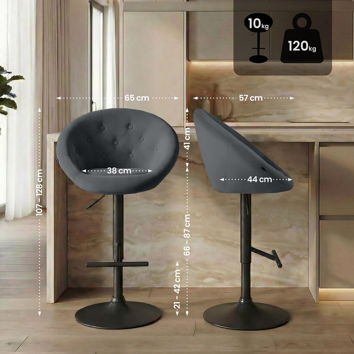 Barhocker London Samt schwarz – Ansicht 2