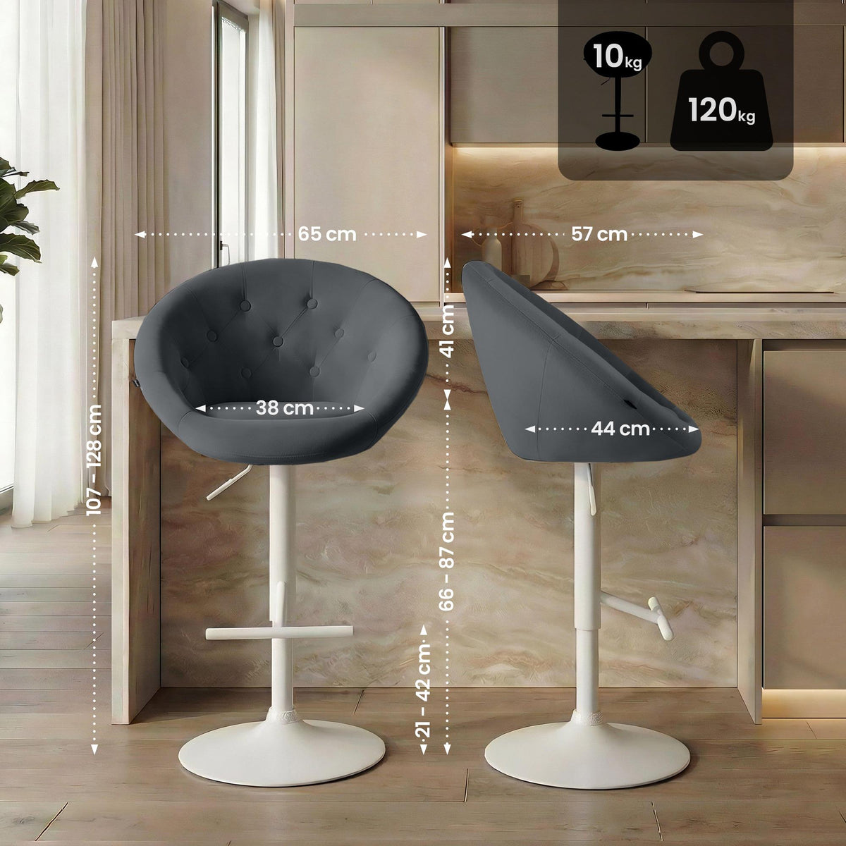 Barhocker London Samt weiß – Ansicht 2