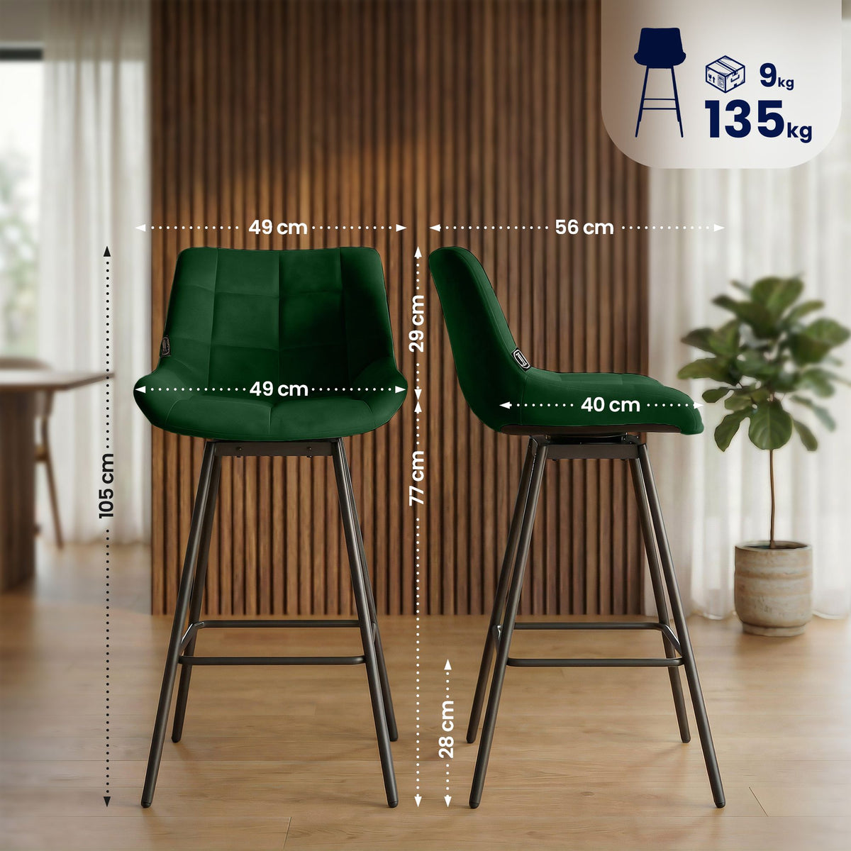4er Set Barhocker Weston Schwenkbar Samt – Ansicht 2