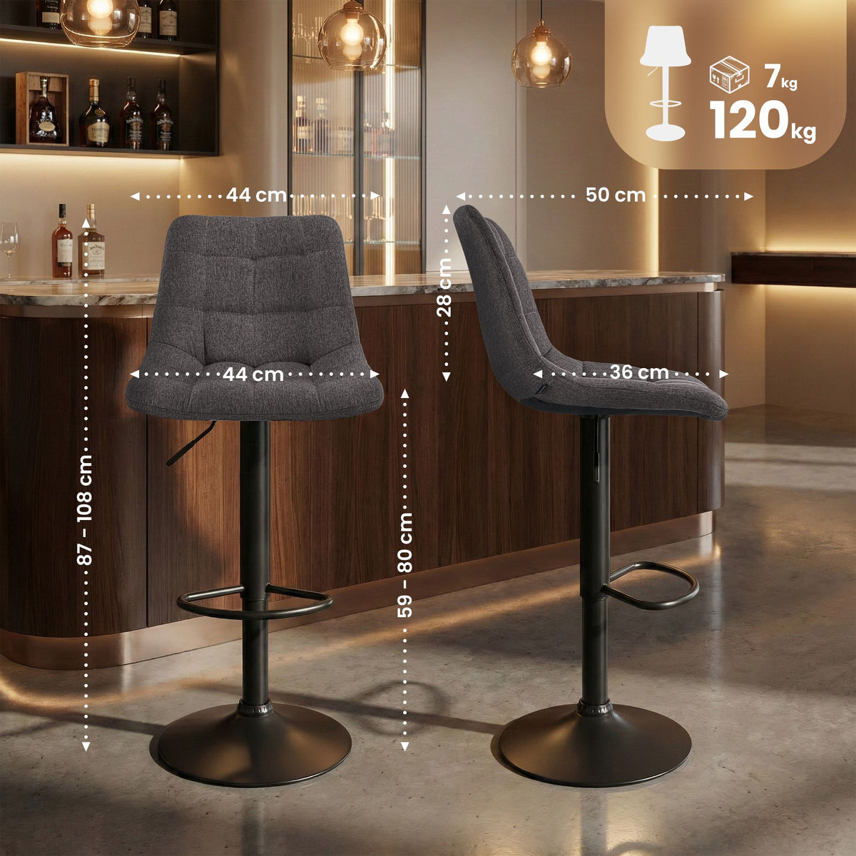 2er Set Barhocker Mapun Stoff – Ansicht 9