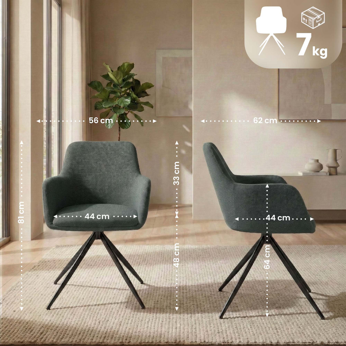 2er Set Esszimmerstuhl Olema Stoff – Ansicht 16
