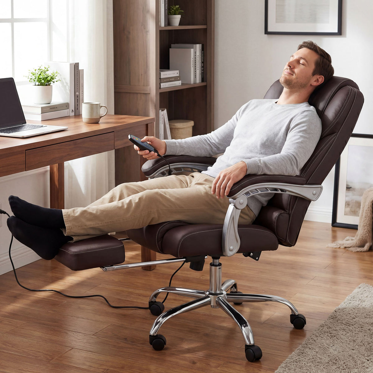 Bürostuhl Pacific Echtleder mit Massagefunktion – Ansicht 3