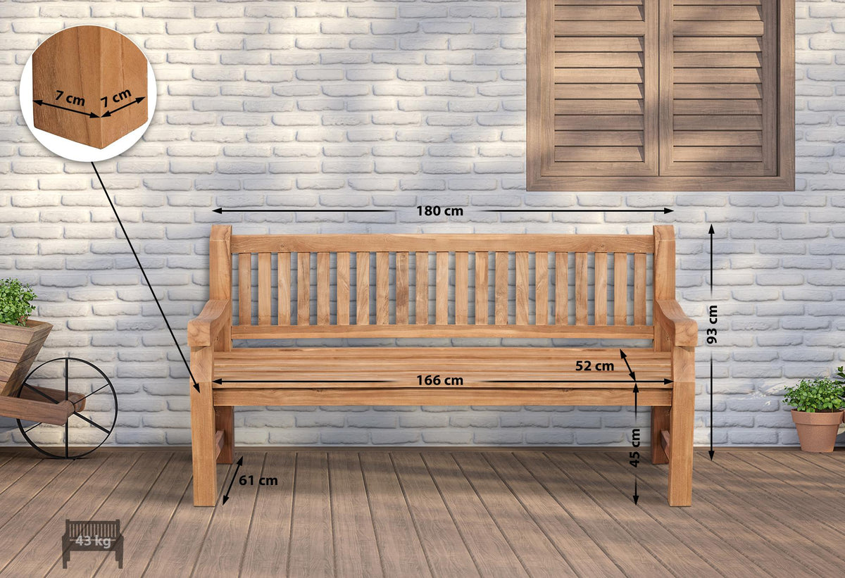 Teakbank Daxon mit Sitzkissen 180 cm – Ansicht 3