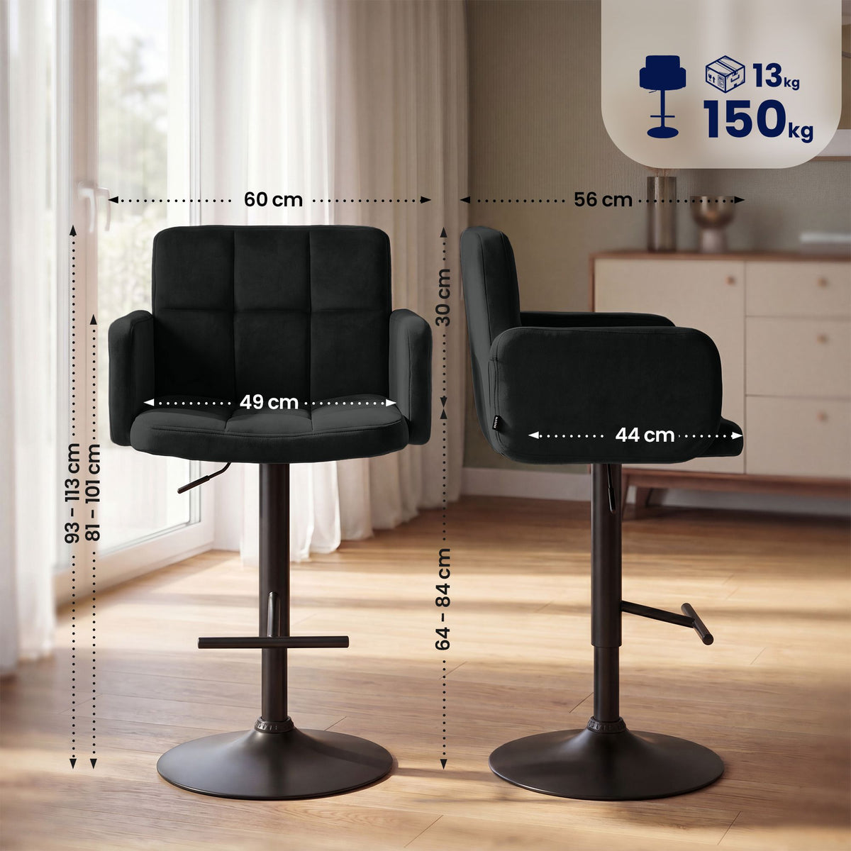 Barhocker Los Angeles Samt schwarz – Ansicht 9
