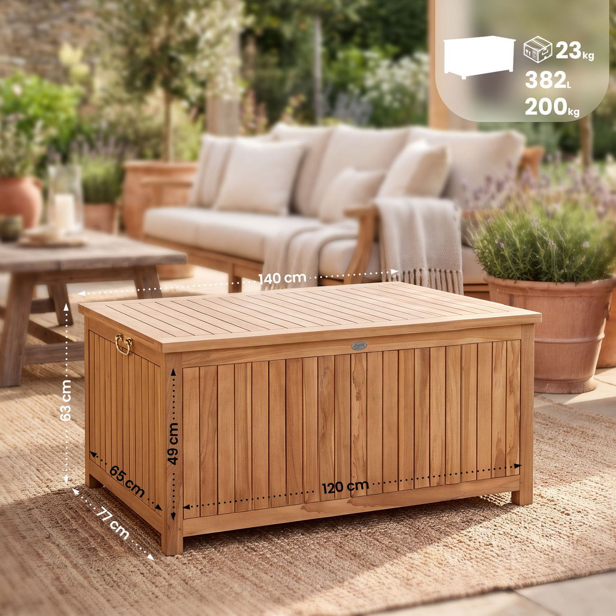 Teak Gartenbox Odessa 140X77X63 – Ansicht 2