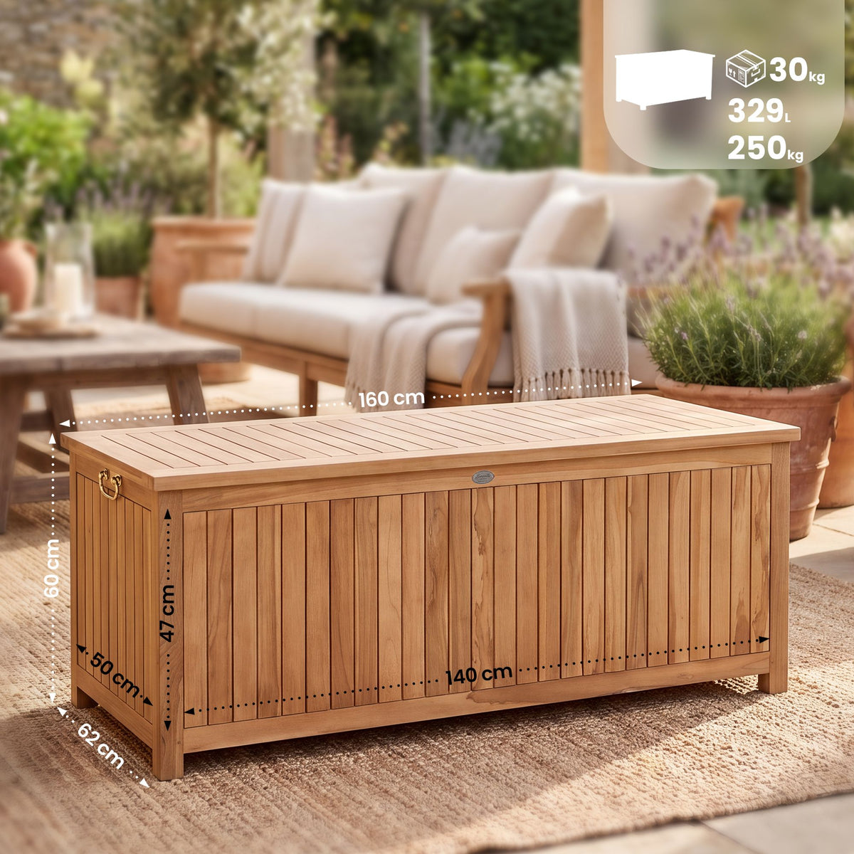Teak Gartenbox Odessa 160X62X60 – Ansicht 2