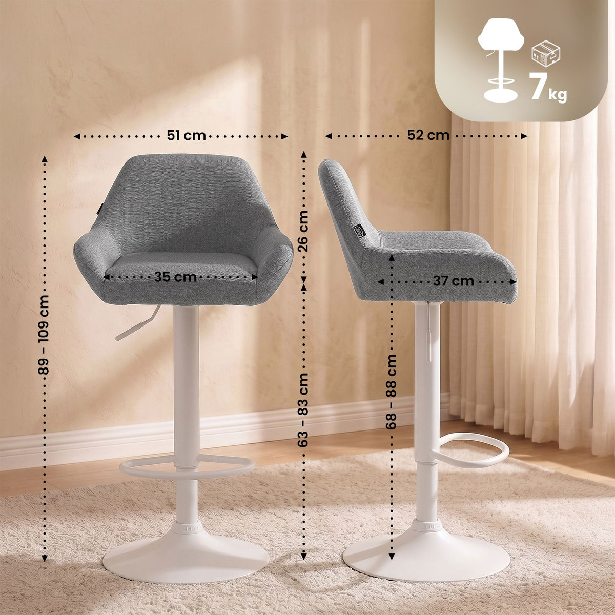 Barhocker Braga Stoff weiß – Ansicht 16