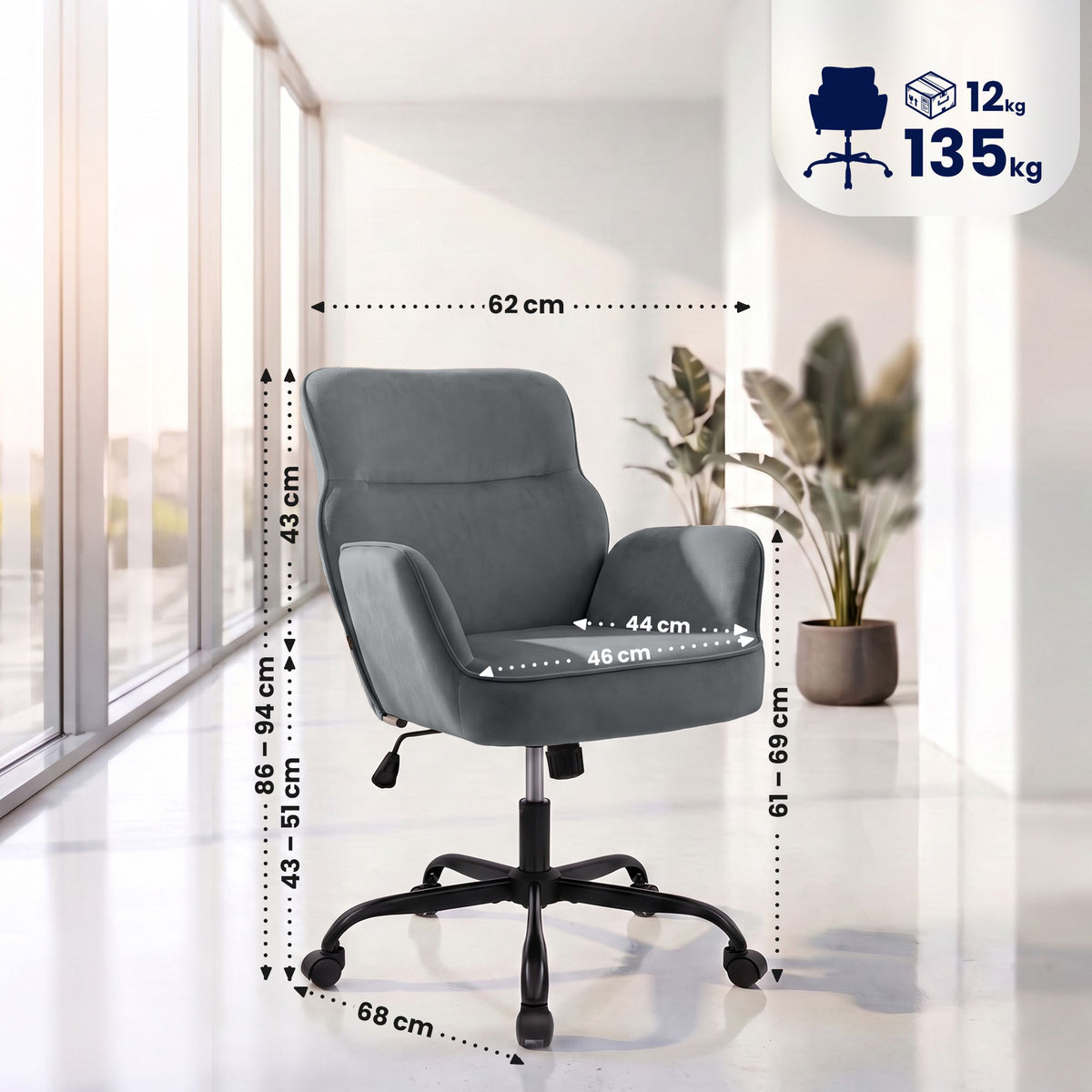 Bürostuhl Amado Samt – Ansicht 11