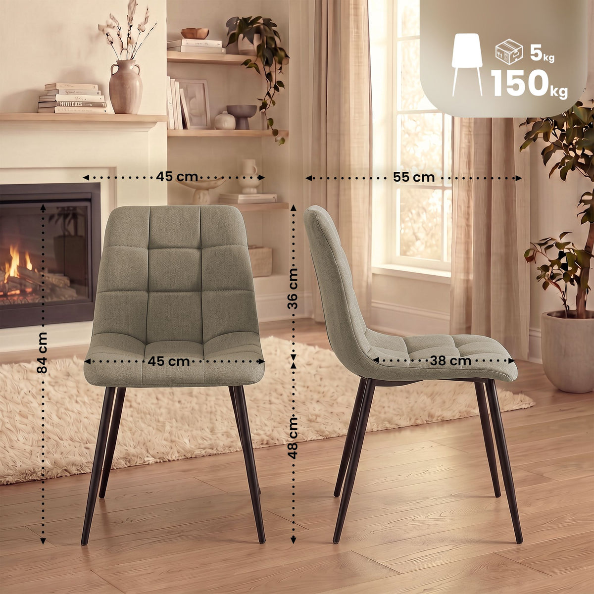 4er Set Esszimmerstuhl Tilde Stoff – Ansicht 9