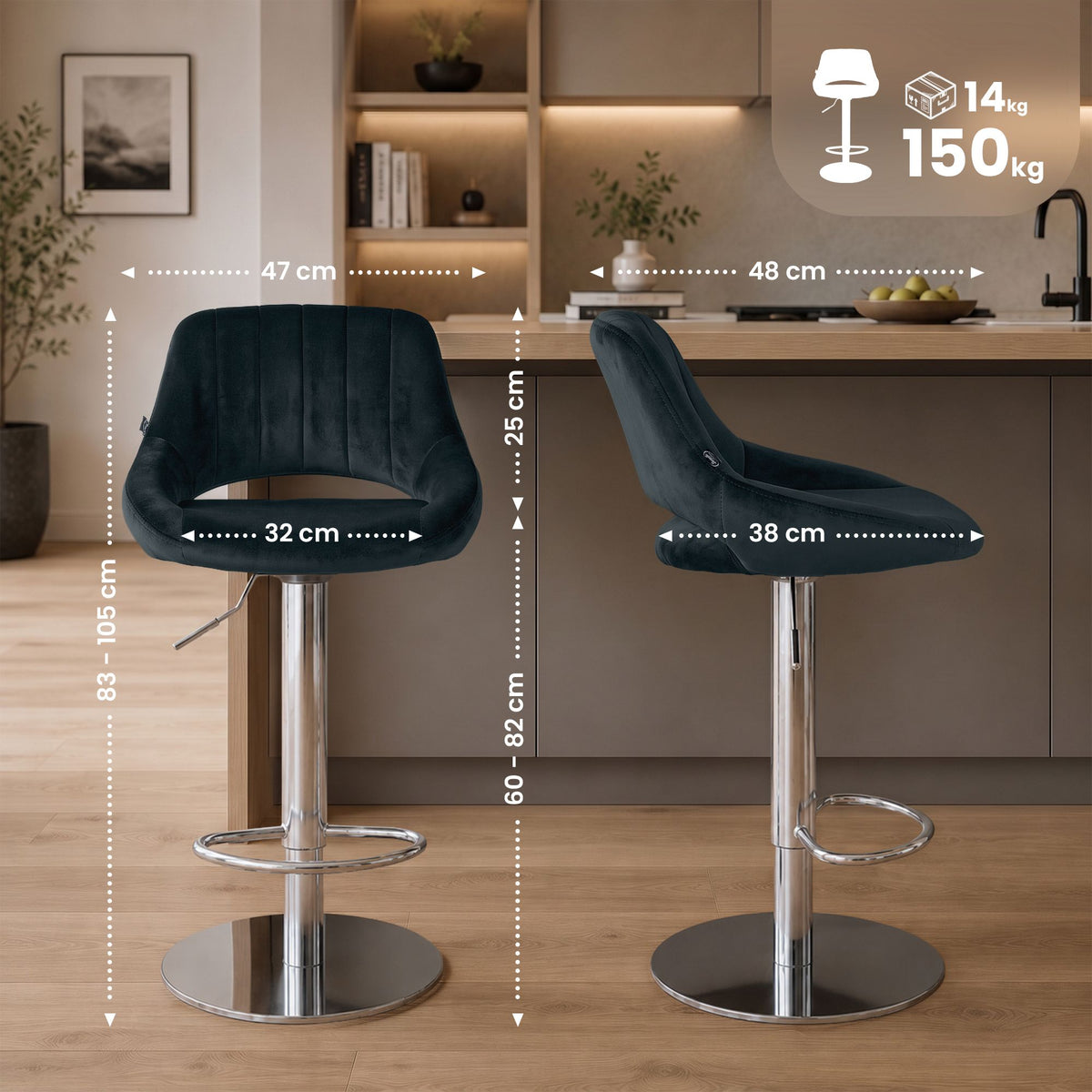 2er Set Barhocker HD Milet C Samt – Ansicht 9