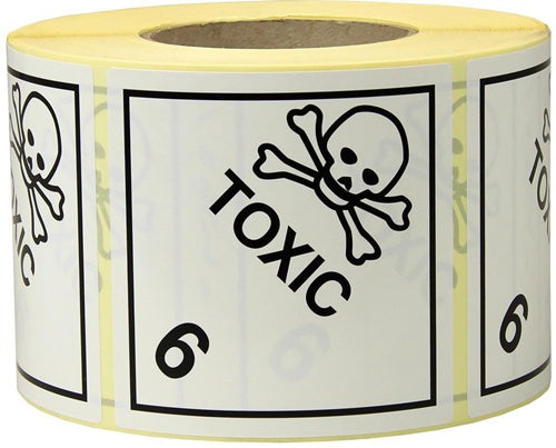 Etiketten Maße 100x100mm Papier weiß Aufdruck Toxic TRANSPAK