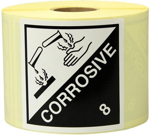Etiketten Maße 100x100mm Papier weiß/schwarz Aufdruck Corrosive TRANSPAK