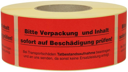 Warnetiketten Maße 145x70mm Papier rot Verpackung u Inhalt auf Beschäd prüfen