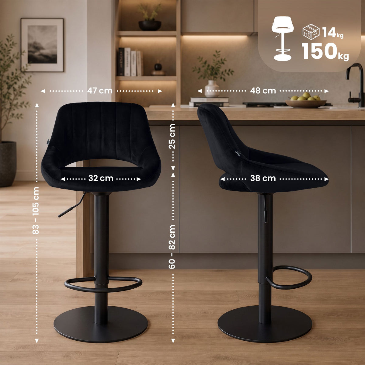 Barhocker HD Milet B Samt – Ansicht 2