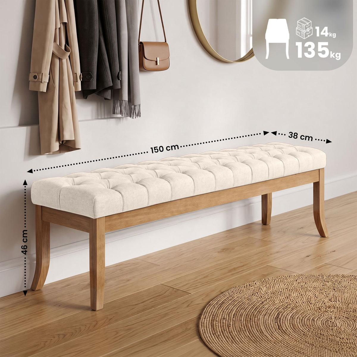 Sitzbank Ramses Stoff antik-hell 150 – Ansicht 9