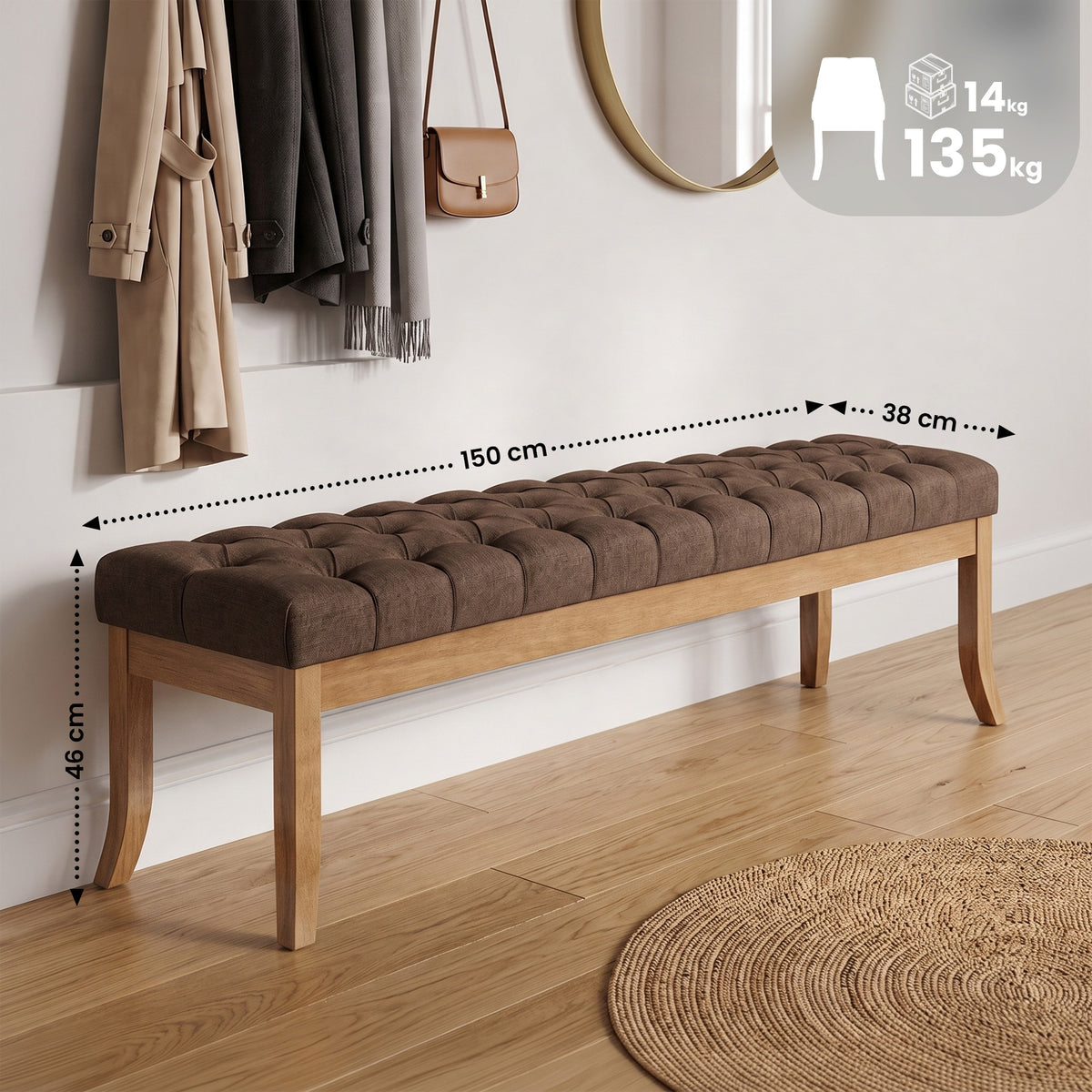 Sitzbank Ramses Stoff antik-hell 150 – Ansicht 2