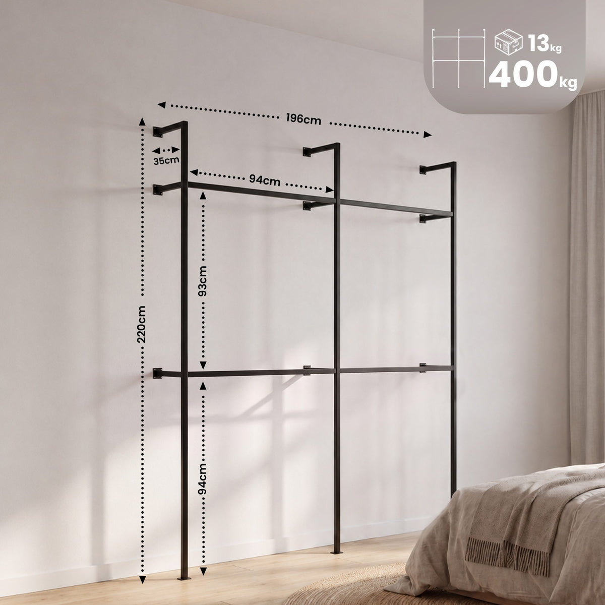 Wandgarderobe Arundel 195,5x35x220 cm – Ansicht 7