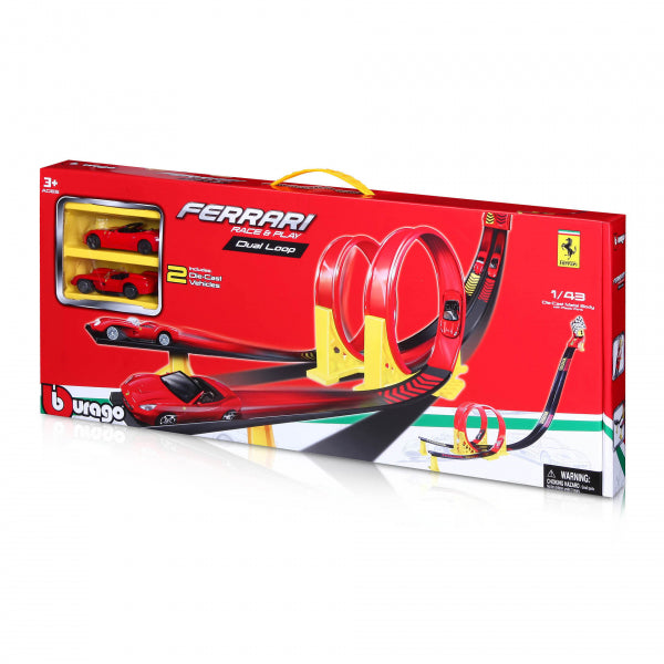 Bburago 18-31216 - Ferrari Race & Play: Dual Loop inkl. 2 Fahrzeugen und Tragebox, 1:43 - Modellauto – Ansicht 2