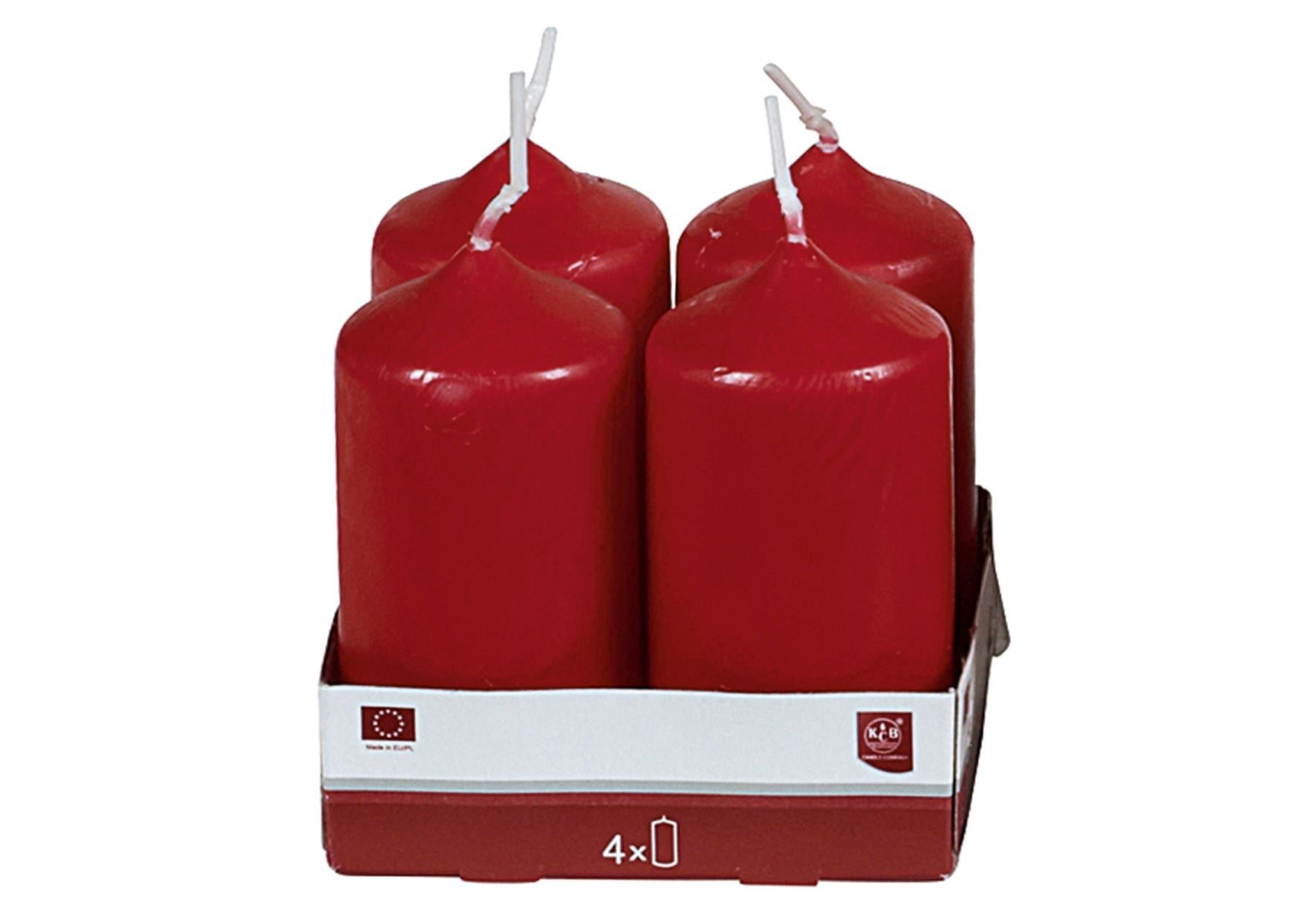 Stumpenkerze 8cm Ø4cm bordeaux 4 Pack - VPE: 10