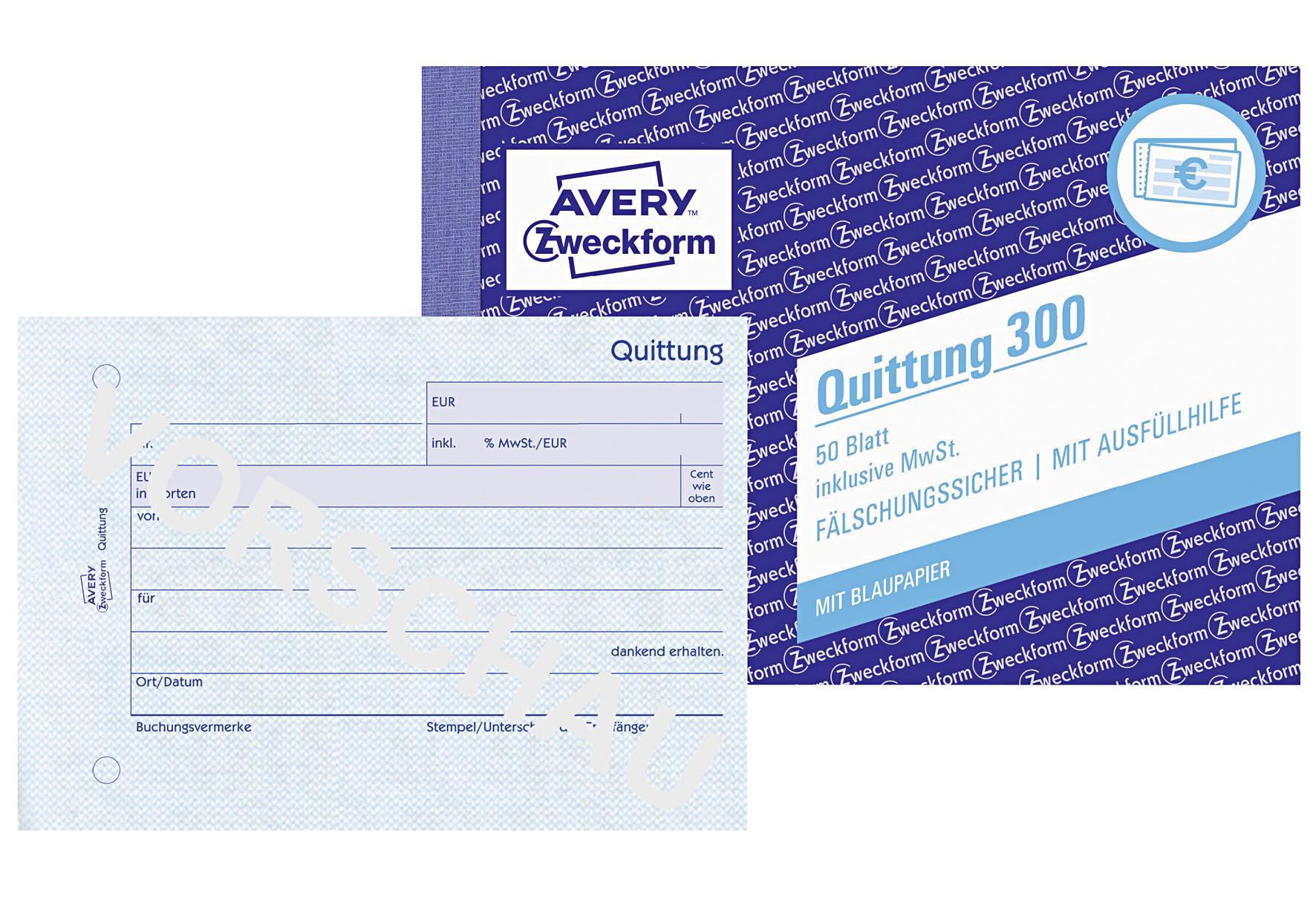 AVERY ZWECKFORM Quittung 300 A6 50 Blatt - VPE: 20