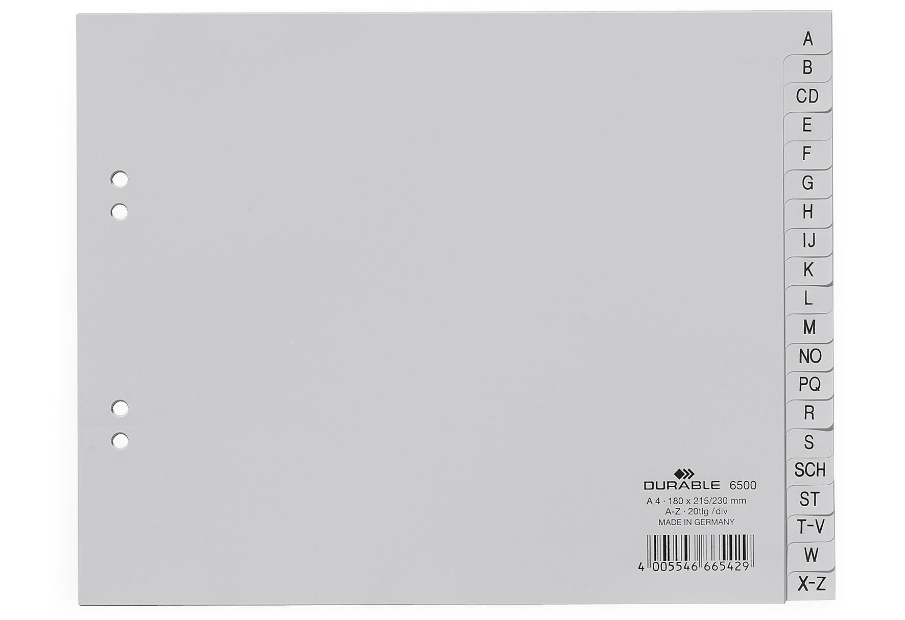 DURABLE Register PP A4 A-Z grau 20tlg 20-teilig - VPE: 20