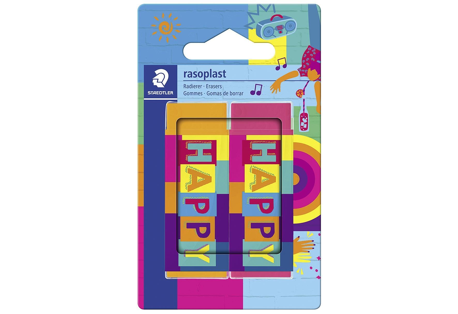 STAEDTLER Radierer 'rasoplast Happy' Blisterverpackung mit je 2 Radierern farblich sortiert - VPE: 6