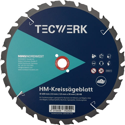 Tischkreissägeblatt AD 400mm Z.28 HB Schnitt-B.3,5mm TECWERK
