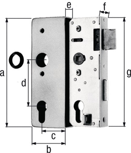 Schlosskasten DIN links / rechts Maß A170xB60xC40 mm Maß E 30 mm Dornmaß 40 mm GAH