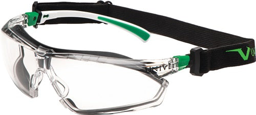 Schutzbrille 506 UP Hybrid EN 166 EN 170 Bügel weiß grün Scheibe klar Polycarbonat mit Kopfband UNIVET