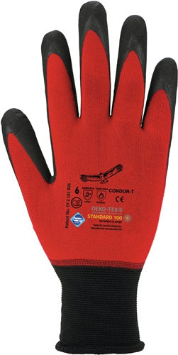 Handschuhe Condor Größe 8 rot/schwarz 98% Polyamid / 2% Elastan mNitrilmikros EN 388 EN 407 PSA-Kategorie II ASATEX - VPE: 12