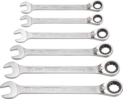 Knarrenringmaulschlüsselsatz 606/6-1 6-teilig Schlüsselweißen 21-32 mm abgewinkelt HAZET