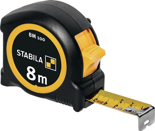 Taschenrollbandmaß BM 100 Länge 8 m Breite 25 mm mm/mm EG II ABS / TPE Metall-Clip STABILA