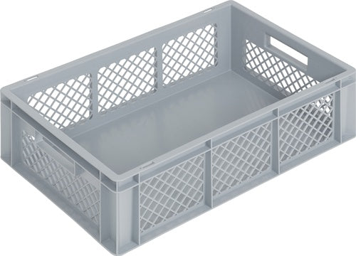 Transportstapelbehälter L600xB400xH170mm grau PP Durchfassgriff Seitenwände durchbrochen LOCKweißER