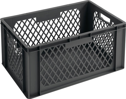 Transportstapelbehälter L600xB400xH320mm grau PP Durchfassgriff Seitenwände durchbrochen LA-KA-PE