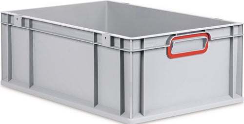 Transportstapelbehälter L600xB400xH220mm grau PP geschlossener Griff rot Seitenwände geschlossen ALLIT