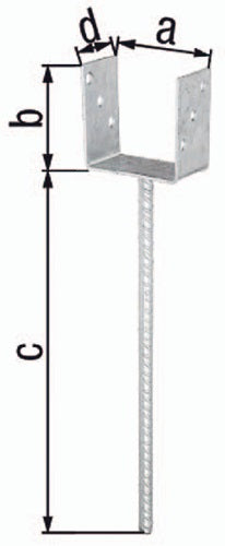 U-Pfostenträger ETA-10/0210 101x100x400x60mm feuerverzinkt mit extra langem Betonanker GAH