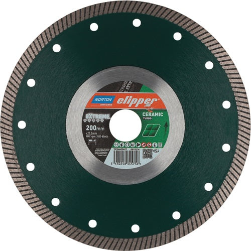 Diamanttrennscheibe Extreme Ceramic Turbo Ø 200 mm Bohrung 254 mm Segmentbreite 14 mm Segmenthöhe 10 mm NORTON CLIPPER