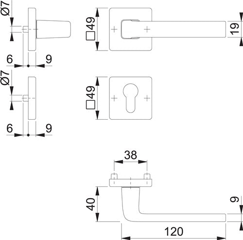 Rosettengarnitur Dublin 1124 / 843KV/843KVS Aluminium F1 eckig PZ DIN links / rechts D/D HOPPE – Ansicht 3