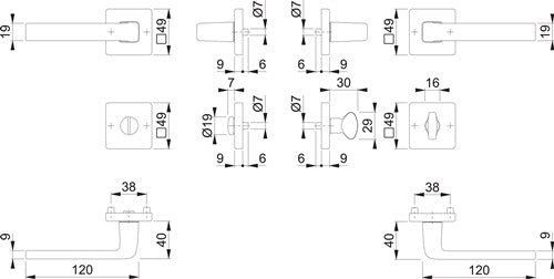 Rosettengarnitur Dublin 1124 / 843KV/843KVS Aluminium F94-1 eckig SK/OL DIN links / rechts D/D HOPPE – Ansicht 3